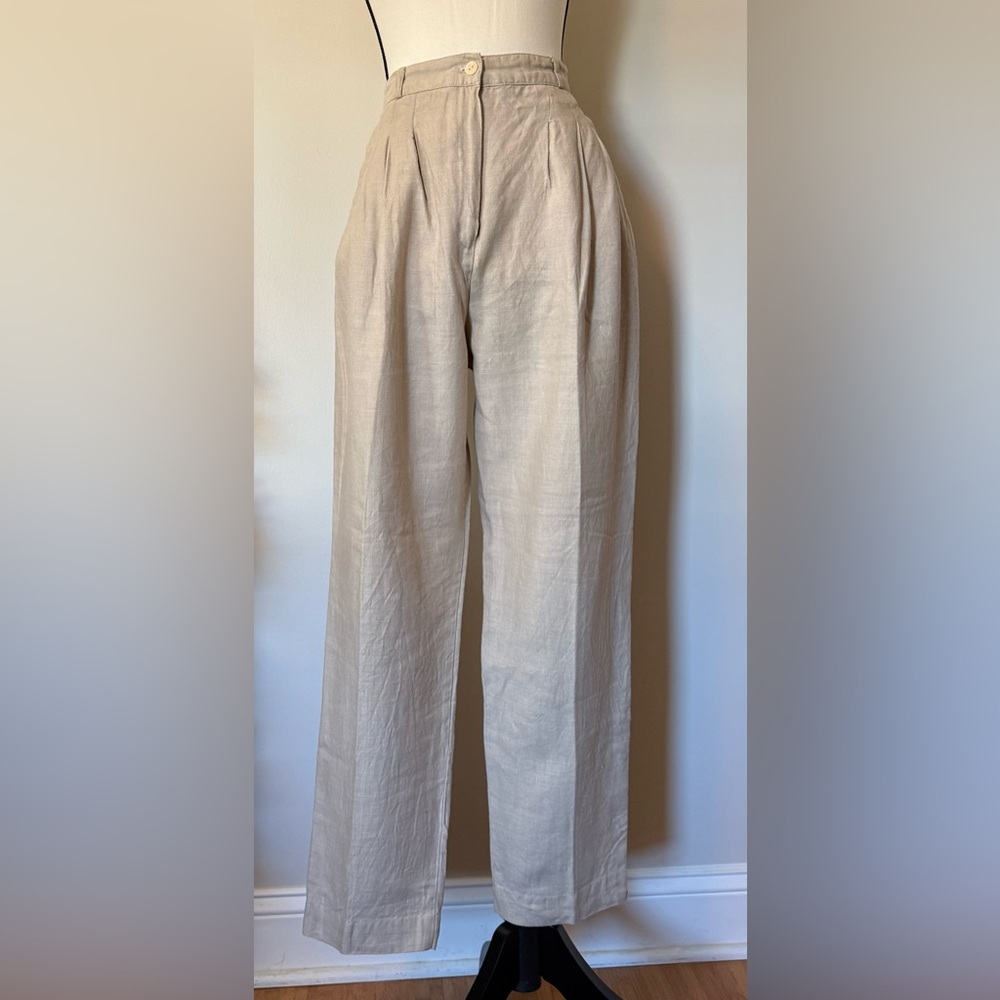 Linen Karen Kane Light Tan Pleated Trousers